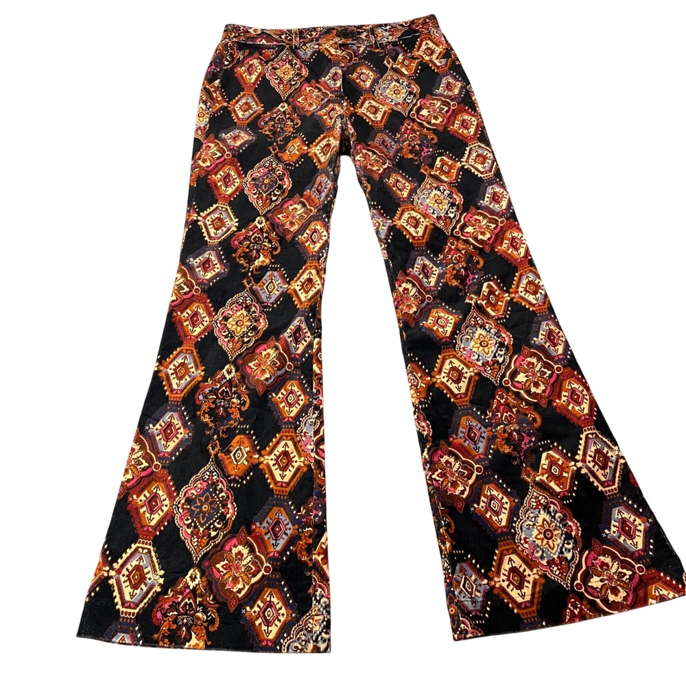 Cara Cara Alfie Women 10 Corduroy Flare Pants Black Aura emblem Geometric 70s - Picture 10 of 11